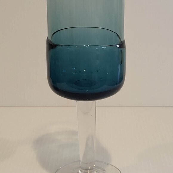 Pier 1 Goblet Blue Water 12 Oz Double Dip Mouth Blown MCM Style Wine Glass Pair - Picture 7 of 12